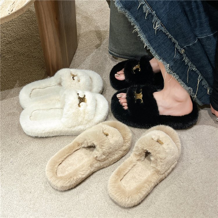 For the autumn and winter of 2025, wear thick-soled casual and versatile ins plush slippers in a fashionable, niche, elegant and gentle style both indoors and outdoors details Picture
