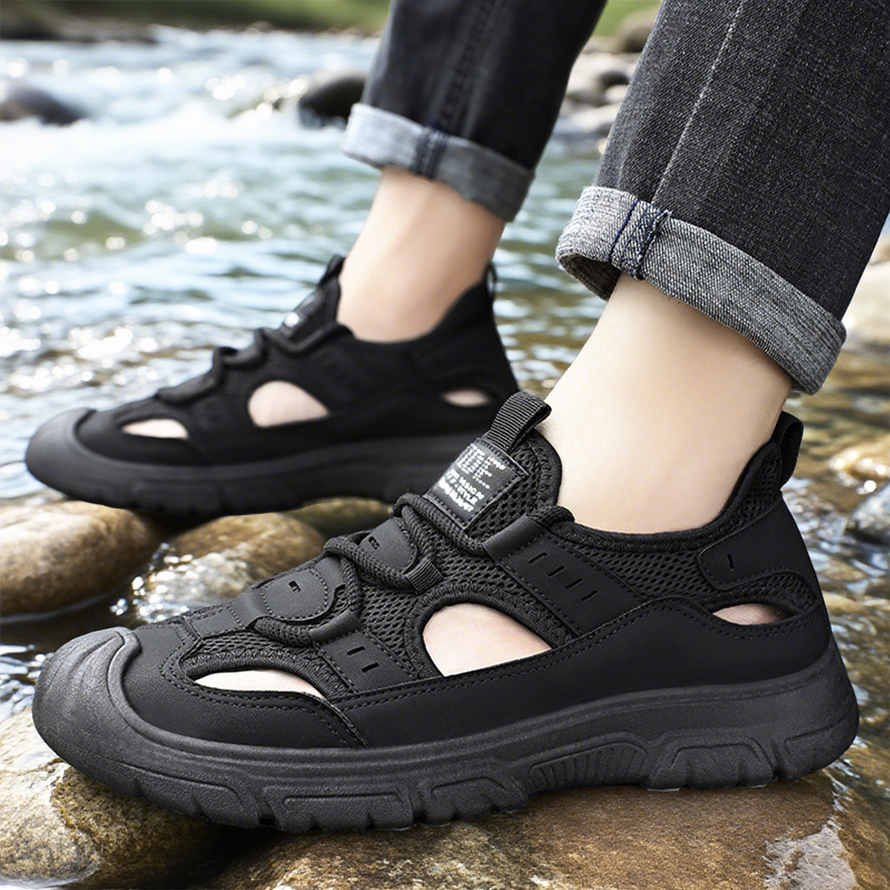 Summer new men's shoes with hollowed-out sandals, outdoor lightweight beach shoes, breathable shallow opening, one-step shoes for men Specification drawing