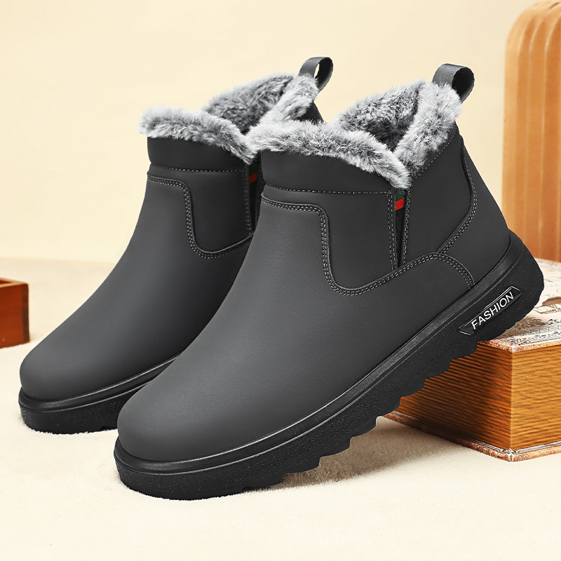 Men's cotton shoes 2025 new style with added fleece and thickened winter fur lining, one foot outdoor anti-slip snow boots details Picture