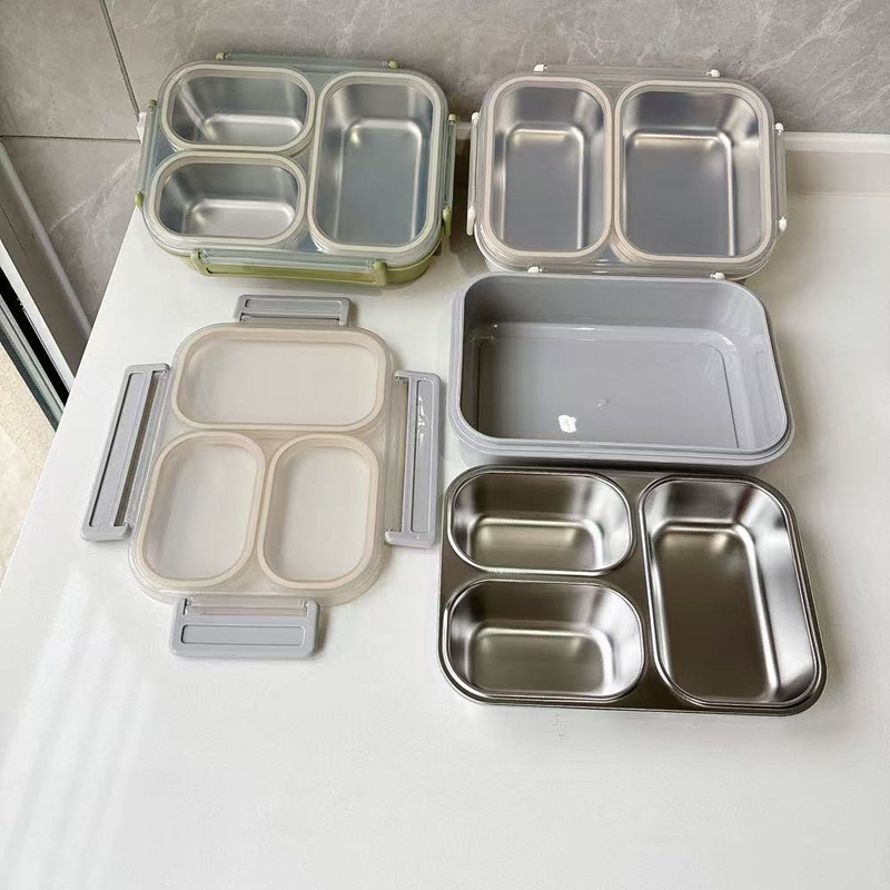 不锈钢多格分隔饭盒 密封保鲜便当盒 上班族学生食堂打饭餐盒详情2