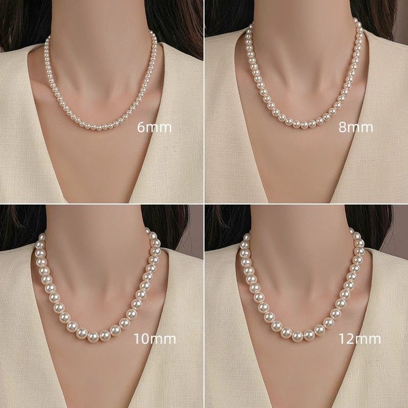 Shi Family Pearl Necklace, a high-quality imitation pearl necklace for the general public, with a light luxury design and a perfect round 2025 new style. It's a versatile bestseller details Picture