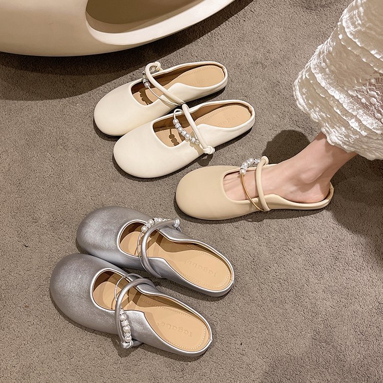Mary Jane round toe soft leather flat sandals for women 2025 new summer outerwear, large-sized women's shoes 41 Specification drawing