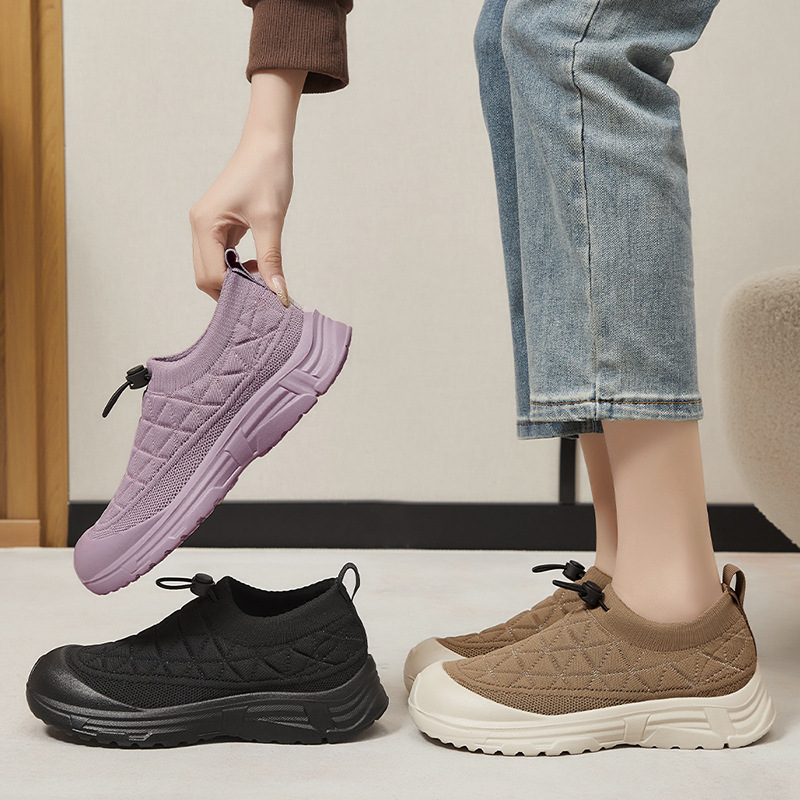 Shoe Women 2025 Autumn Cross-border flying woven sock shoes Fashion trend, cake shoes shoes, one-step lazy shoes Application Scenario
