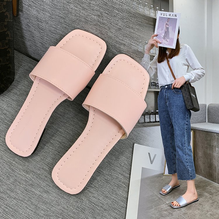 Flat slippers for women to wear outside in summer 2025 new style, square-toed one-piece flip-flops for export, large-sized cool slippers factory wholesale details Picture