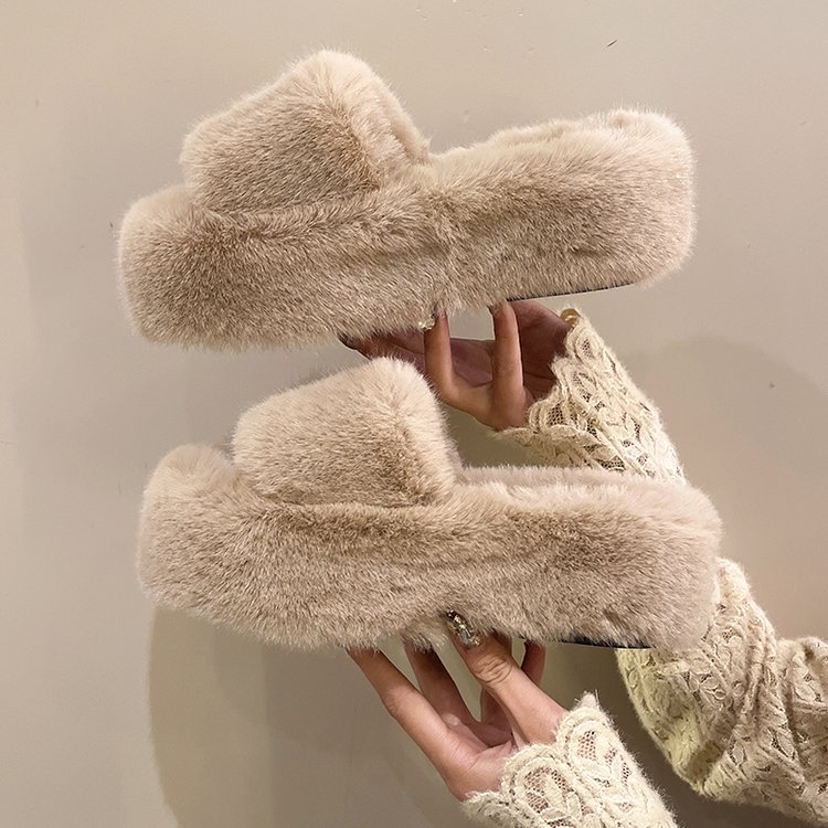 MAO MAO Slippers Women's outerwear 2025 New Korean style Instagram trendy shoes Autumn and Winter one-line thick-soled cotton slippers Autumn and winter Edition full figure