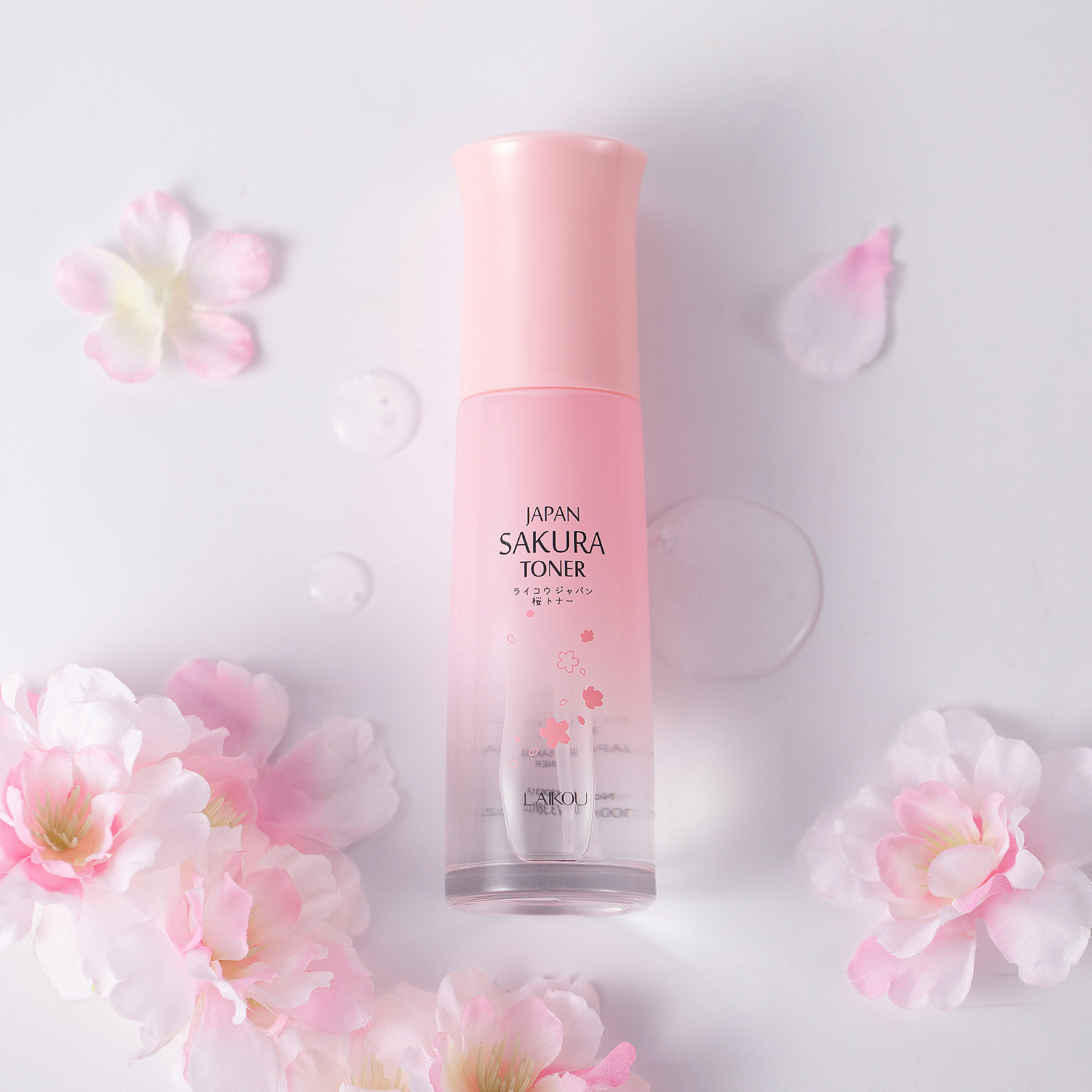 Cross-border LAIKOU Cherry Blossom TONER Wet Compress Water 100ml Glass bottle Hydrating, Moisturizing, Nourishing and Soothing Toner full figure