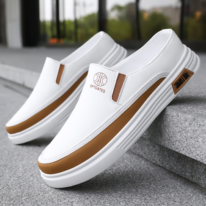 The new summer style of men's white sneakers, soft-soled casual single shoes, trendy board shoes, breathable and comfortable, with a half-slipper covering the head Specification drawing