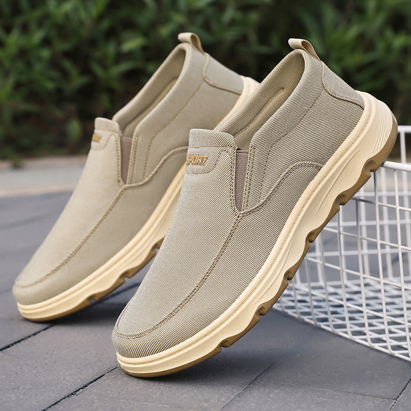 Men's autumn new style single shoes, British-style bean shoes, canvas shoes, Korean-style dad shoes, casual shoes on one foot details Picture