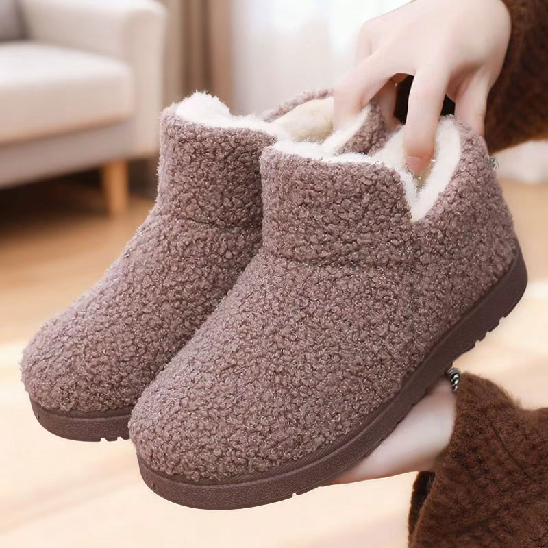 New winter cotton shoes with added fleece and thickened texture, versatile and fashionable for cross-border home use, snow boots with soft soles, one-foot cotton boots full figure