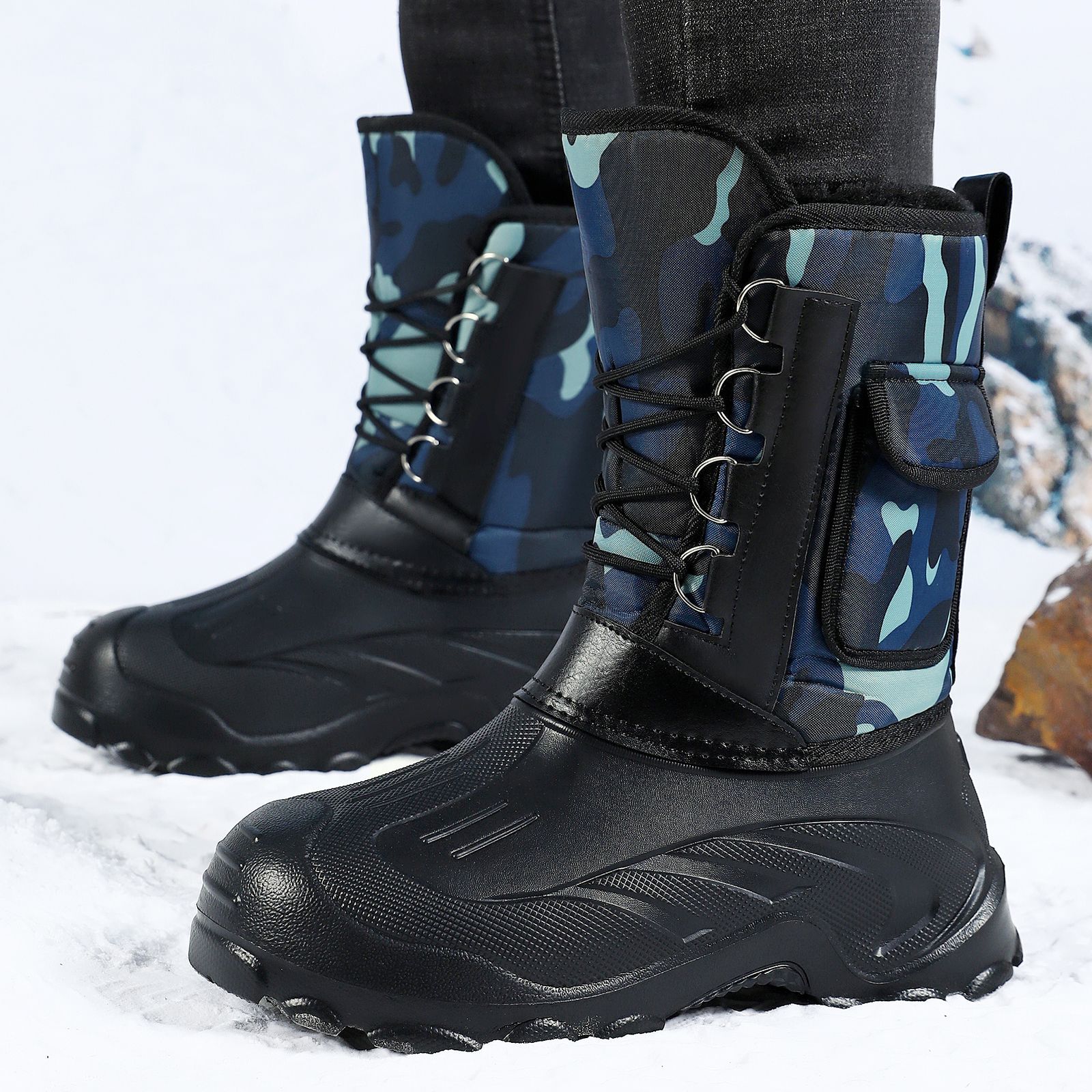 New winter cotton shoes men's high-top snow boots with added fleece and thickening, waterproof and anti-slip, one-foot cotton boots cross-border consignment Specification drawing