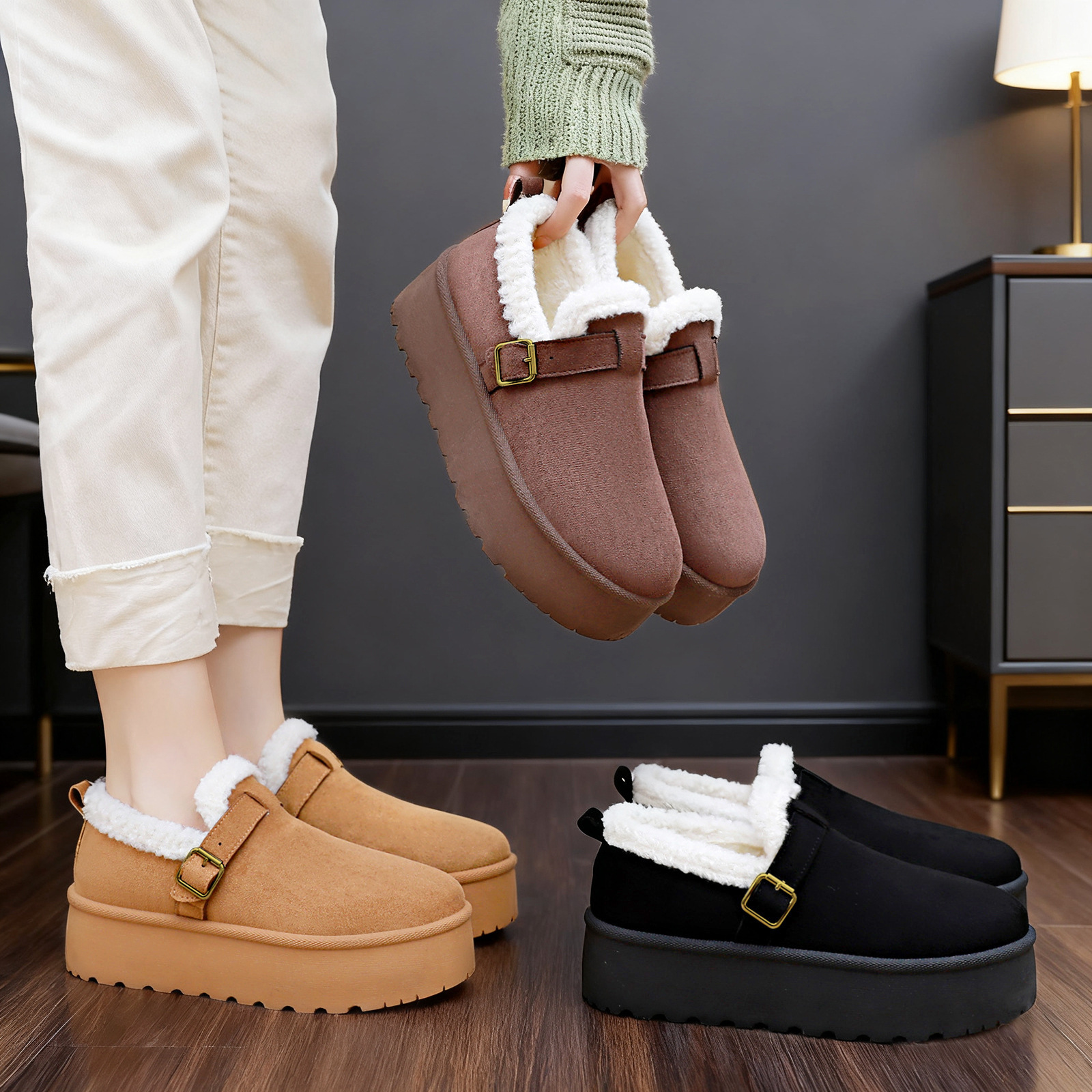 New women's cotton shoes, winter fleece and thickened cotton boots, women's cross-border one-foot thick-soled versatile snow boots for delivery Application Scenario