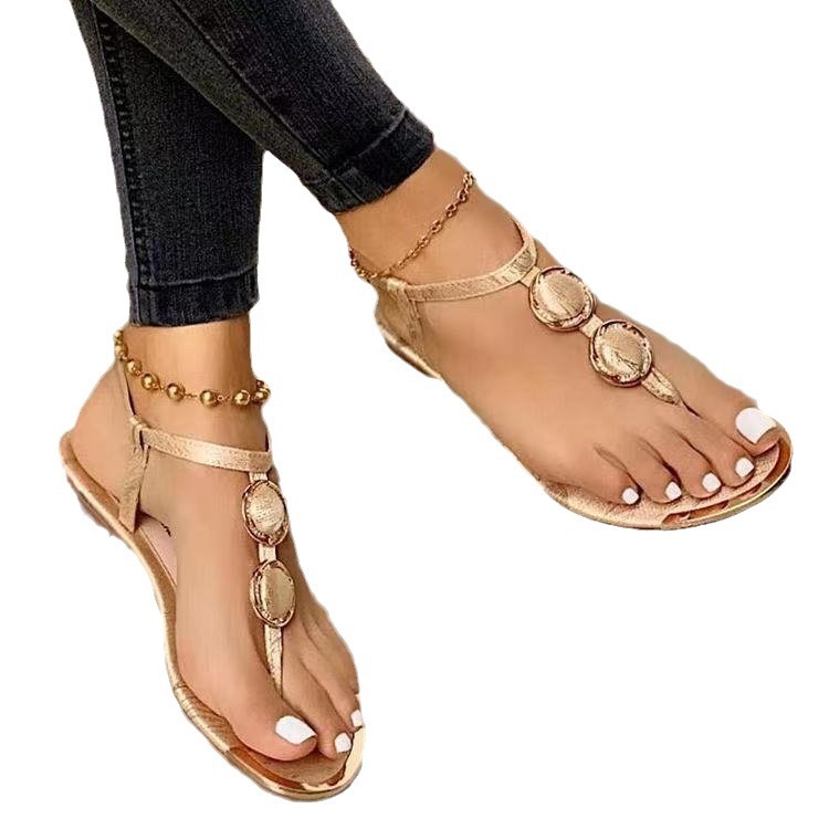 Pearl sandals for women 2025 Summer diamond-encrusted flat shoes, flat fairy-like soft soles, fashionable women's shoe trend Item Picture