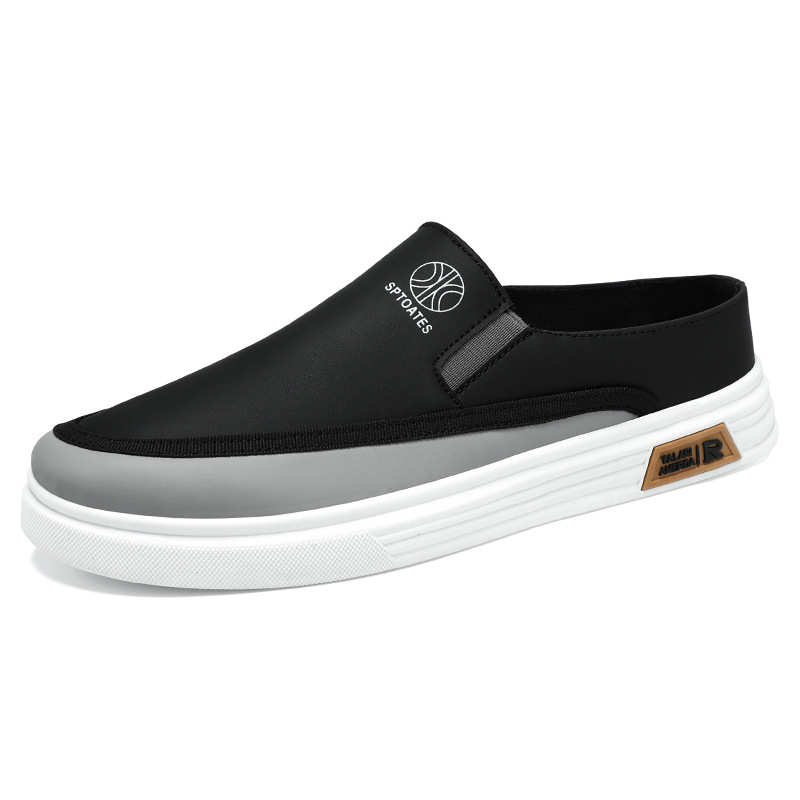 The new summer style of men's white sneakers, soft-soled casual single shoes, trendy board shoes, breathable and comfortable, with a half-slipper covering the head Item Picture
