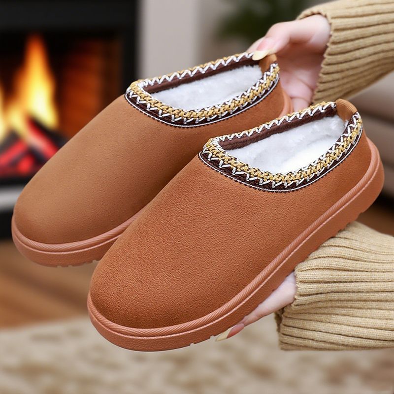 Snow boots for women, autumn and winter cross-border, fleece and thickened cotton boots, soft soles, comfortable home, cotton slippers, one-step close-fitting women's ankle boots details Picture