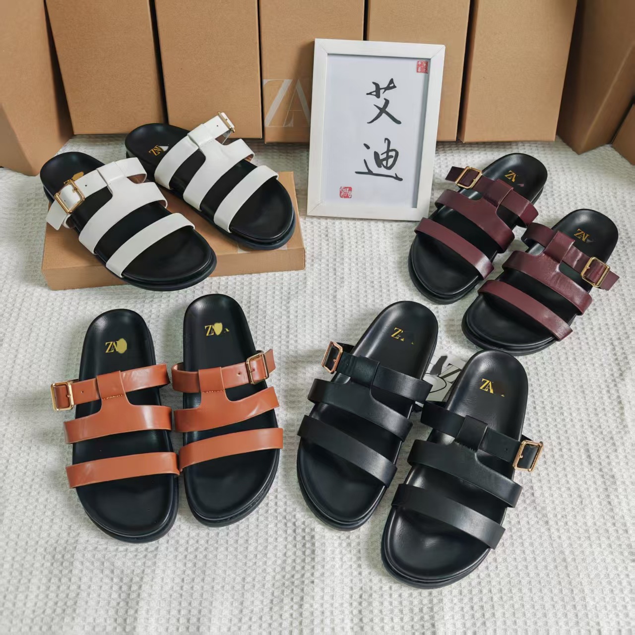 Eddie Shoes' in-stock Temu best-selling ZR flat shoes, lace-up leather sandals, metal buckle women's flat flip-flops full figure