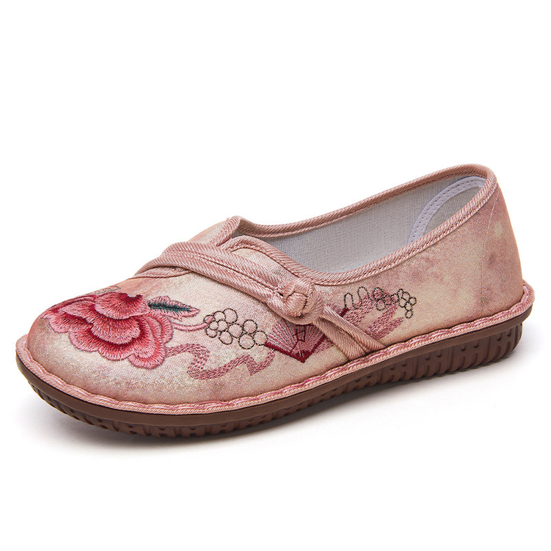 New autumn retro casual women's single shoes with ethnic style, linen embroidered fabric shoes, shallow opening, one-step mom shoes Item Picture