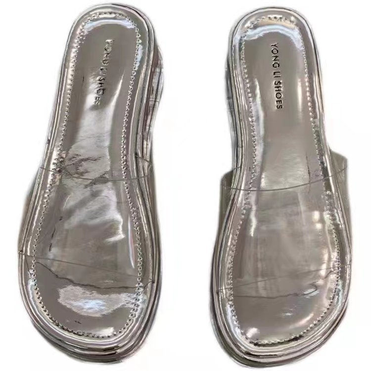 Wholesale of 2025 summer new popular fashion thick-soled flip-flops, one-shoulder flip-flops, pvc wedge heels, 6cm women's flip-flops Item Picture
