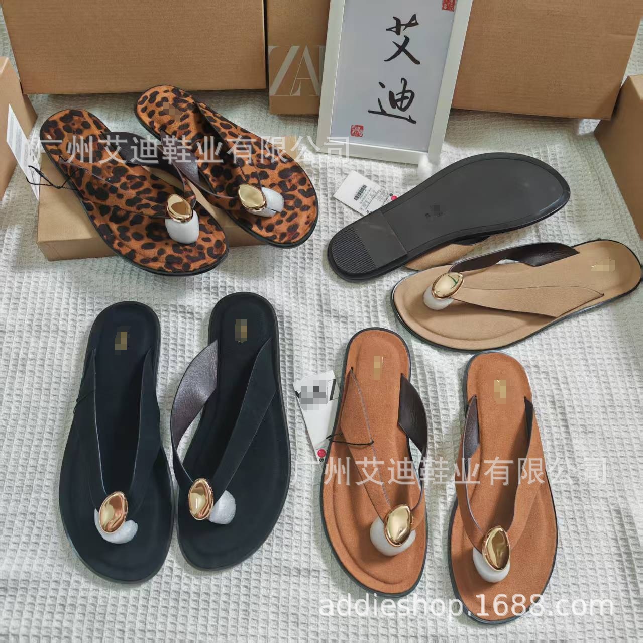 ZA flat sandals, women's flip-flops, French flip-flops, soft-soled flip-flops for women from the foreign trade factory details Picture