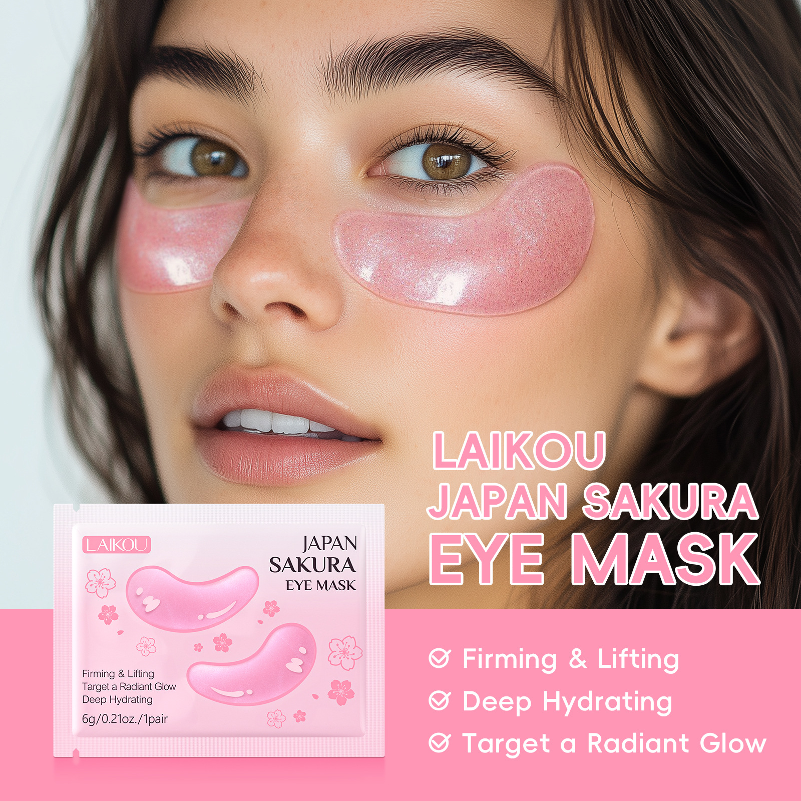 Cross-border LAIKOU Cherry Blossom Single Eye Mask 6g/ Hydrating, Moisturizing and caring for the skin around the eyes, in stock full figure