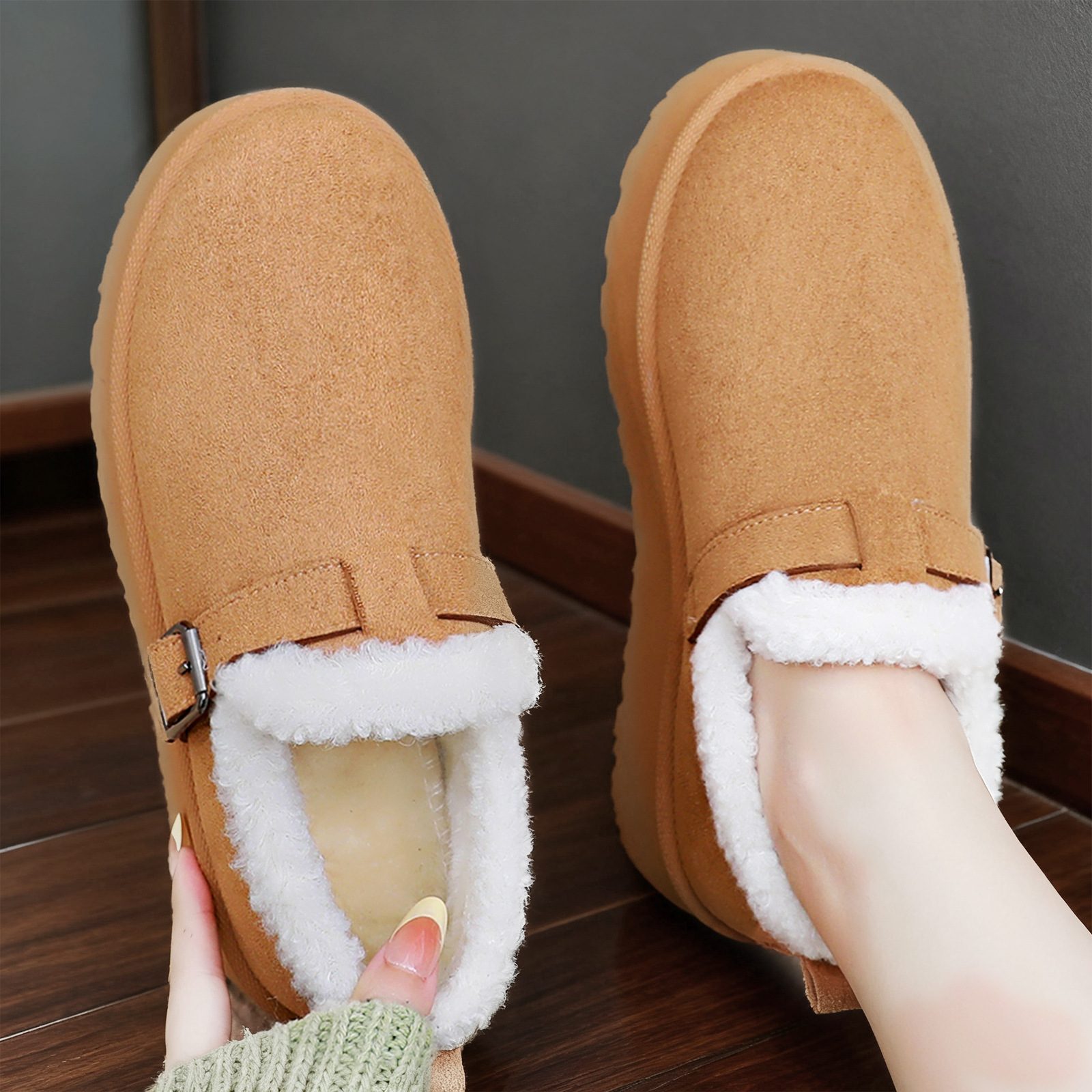 New women's cotton shoes, winter fleece and thickened cotton boots, women's cross-border one-foot thick-soled versatile snow boots for delivery full figure