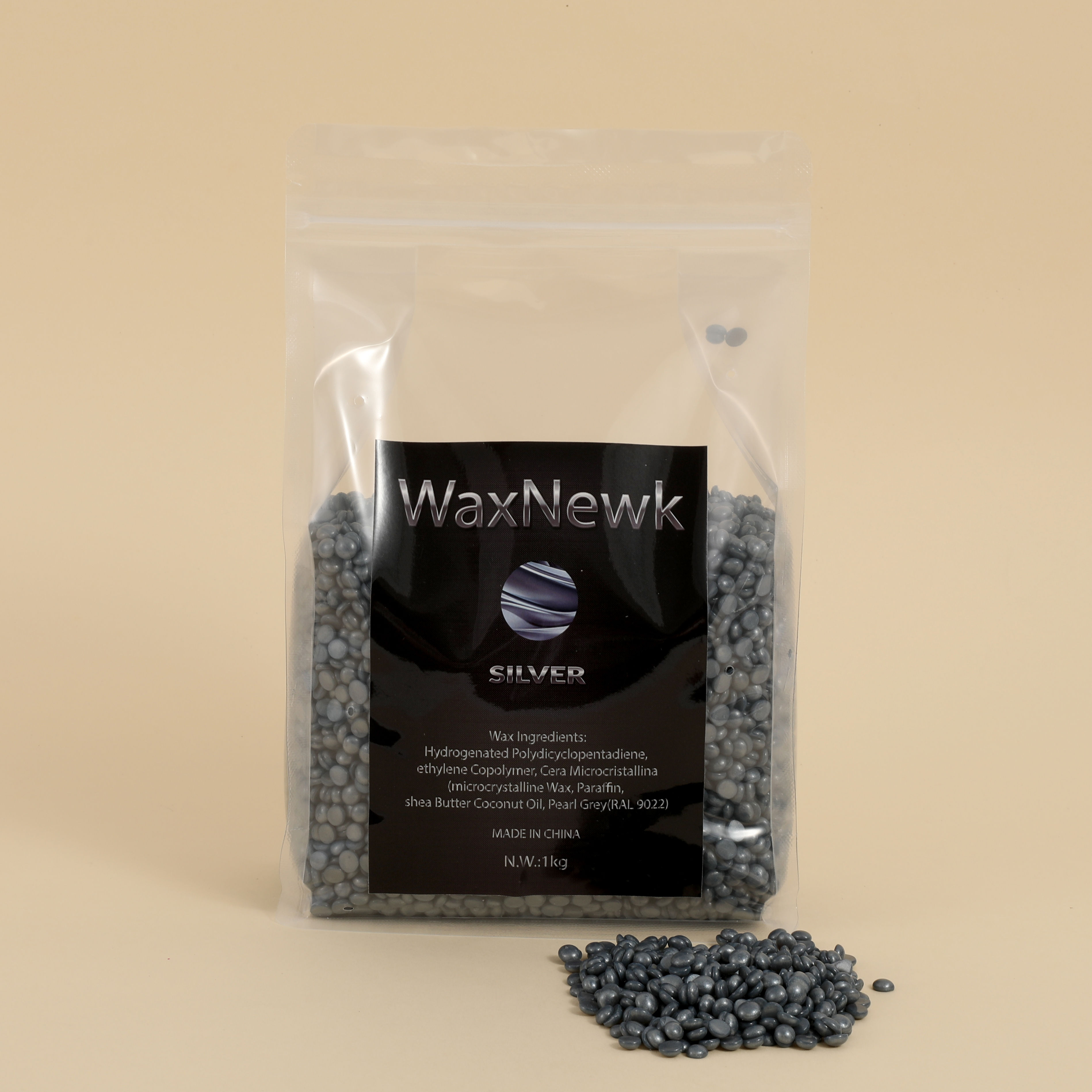 外贸专供WaxNewK 1kg 无松香银色美容院蜡豆无松香低温脱毛蜡rosin free depilatory wax