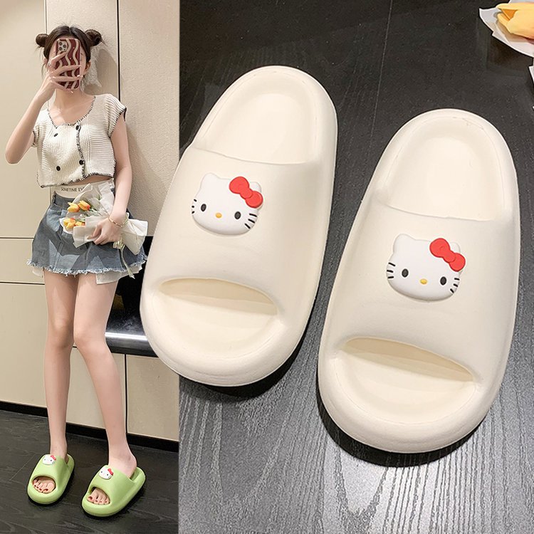 ins cute little cat girls' thick-soled slip-feeling slippers for home use, soft-soled cool slippers for indoor bathroom bathing full figure