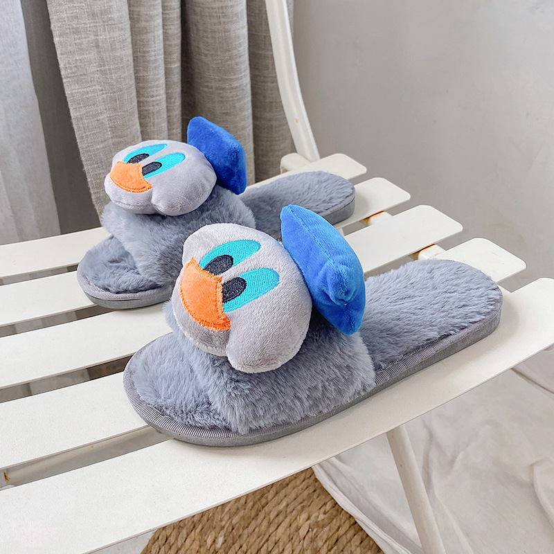 Women's plush slippers for autumn and winter, new cartoon couple doll accessories, home indoor one-line warm plush slippers Specification drawing