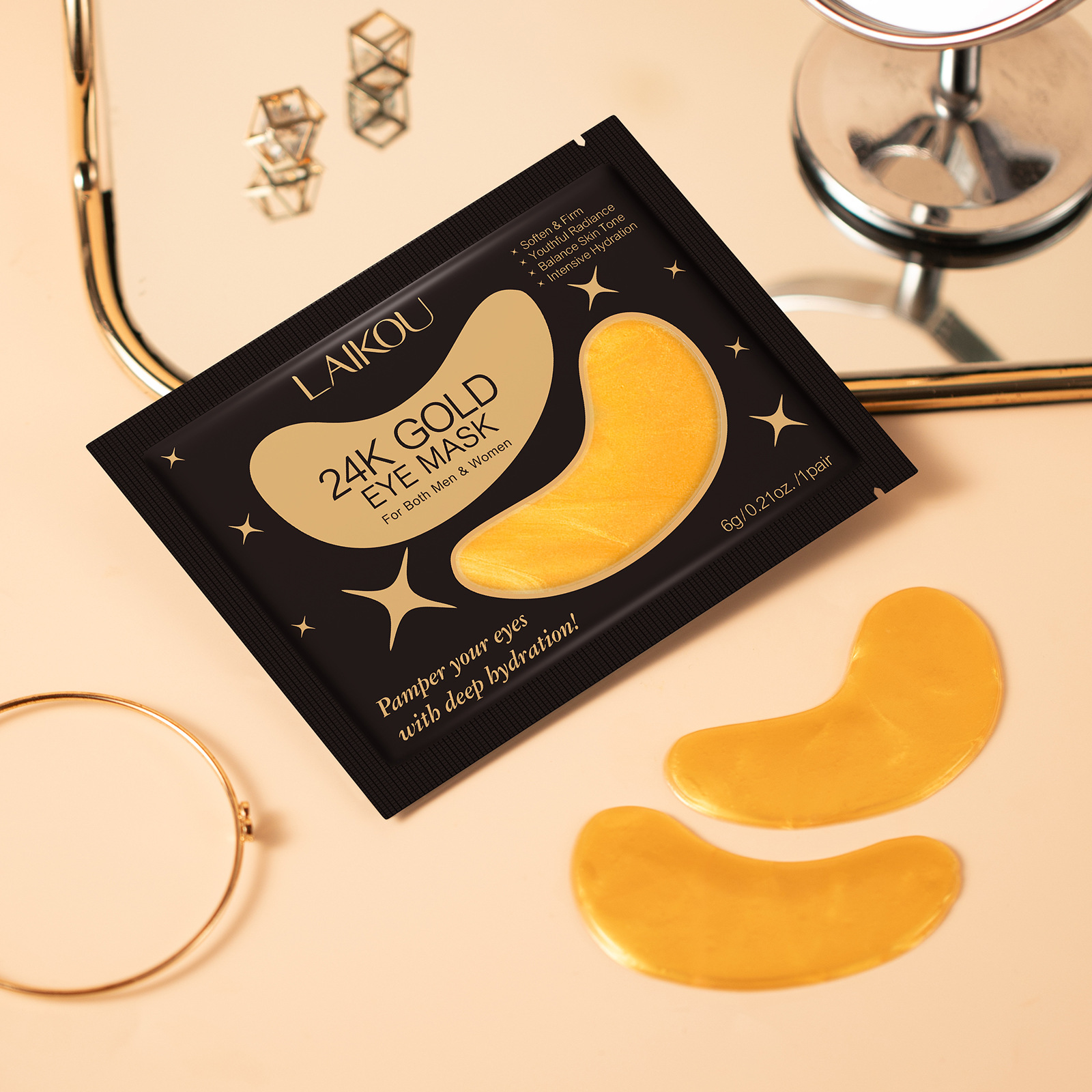 Cross-border new product LAIKOU GOLD EYE MASK Gold Single Eye Mask Patch 6g collagen Moisturizing full figure