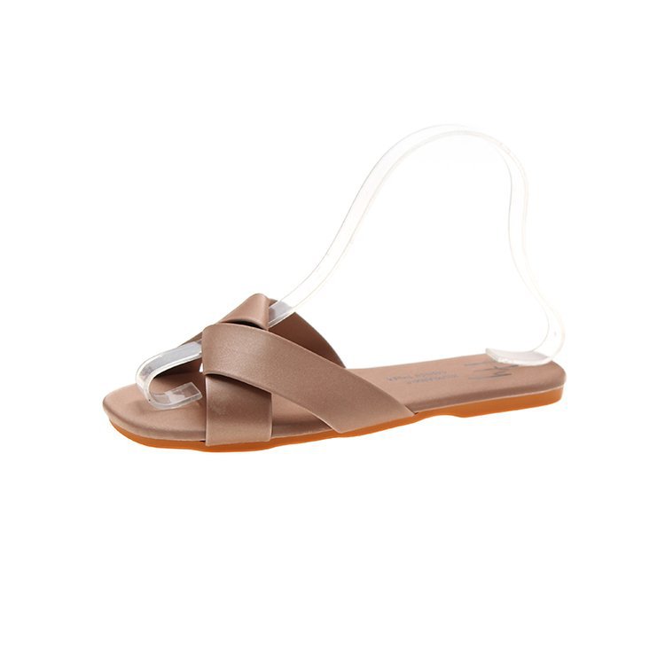 Summer's new cross-shaped slippers, flat-bottomed casual one-shoulder flip-flops, soft-soled Korean-style simple cool flip-flops, waterproof plain color for outerwear Item Picture