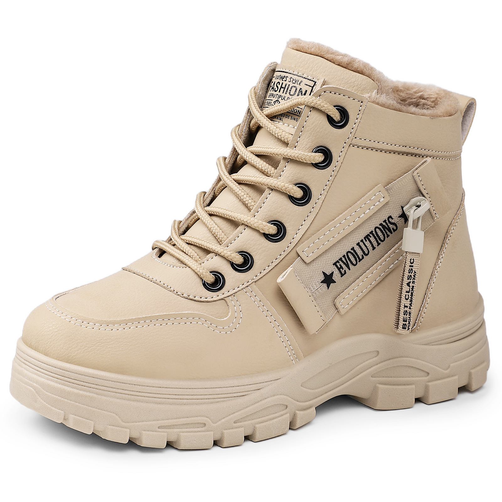 New women's shoes: Snow boots, fashionable and warm, fleece and thickened cotton shoes, waterproof and thickened lace-up mid-calf cotton boots Item Picture