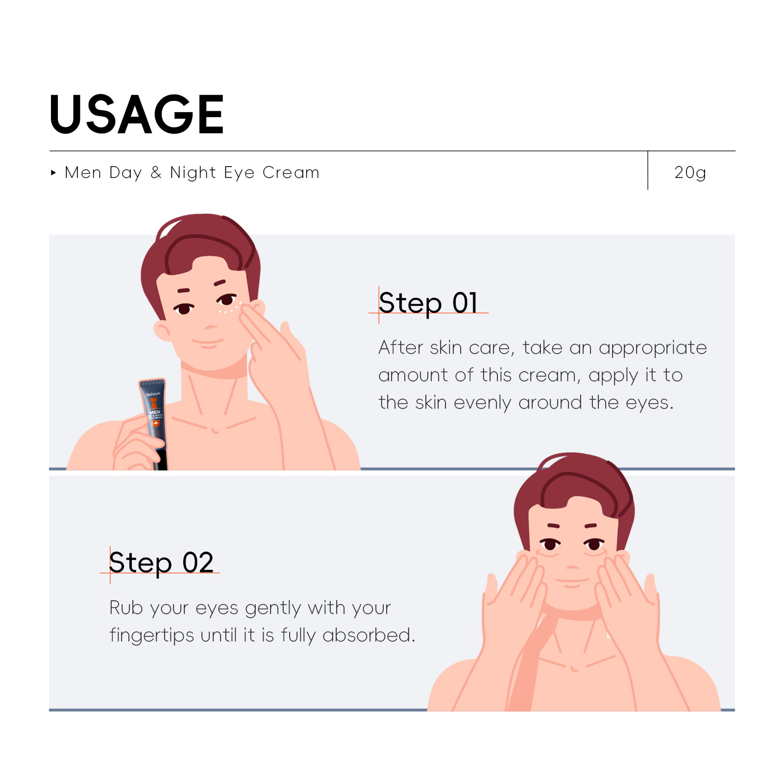 English packaging cross-border QUIYUM Men's Day and Night Eye Cream 20g Hydrating Men's Eye cream in stock from foreign trade manufacturer Application Scenario