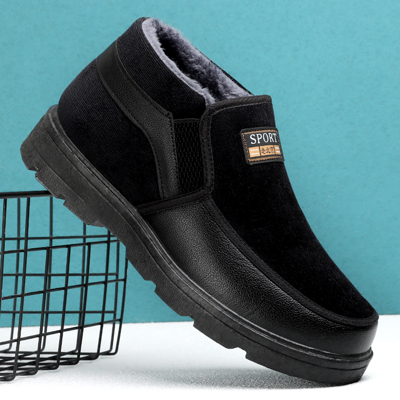 TEMU cotton shoes men's winter new style boots, fleece and thickened senior shoes, cold-proof and warm men's boots, thick-soled comfortable cotton boots details Picture