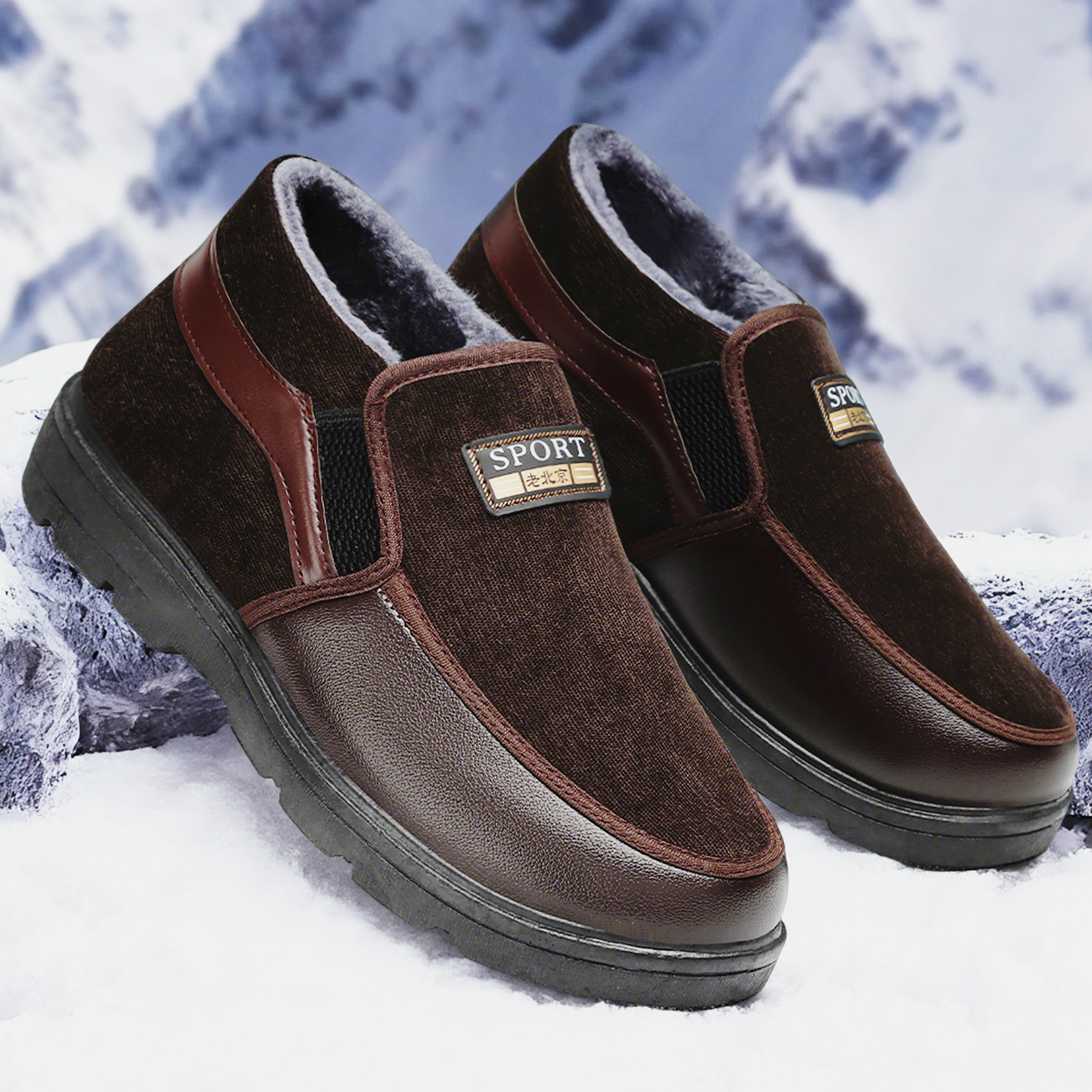 TEMU cotton shoes men's winter new style boots, fleece and thickened senior shoes, cold-proof and warm men's boots, thick-soled comfortable cotton boots Specification drawing