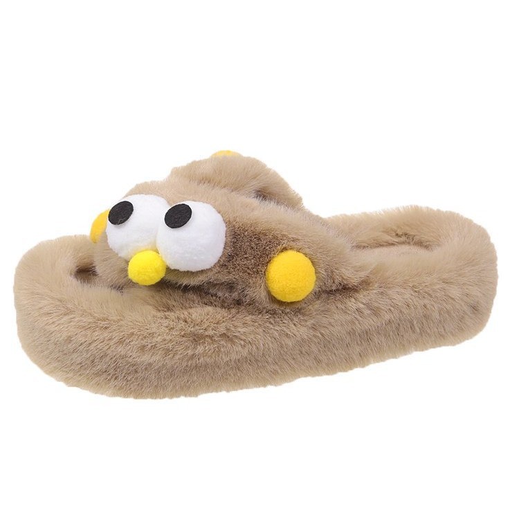 2025 New winter cute cartoon thick-soled woolen slippers for women, crossover, niche design, girlish cotton slippers Item Picture