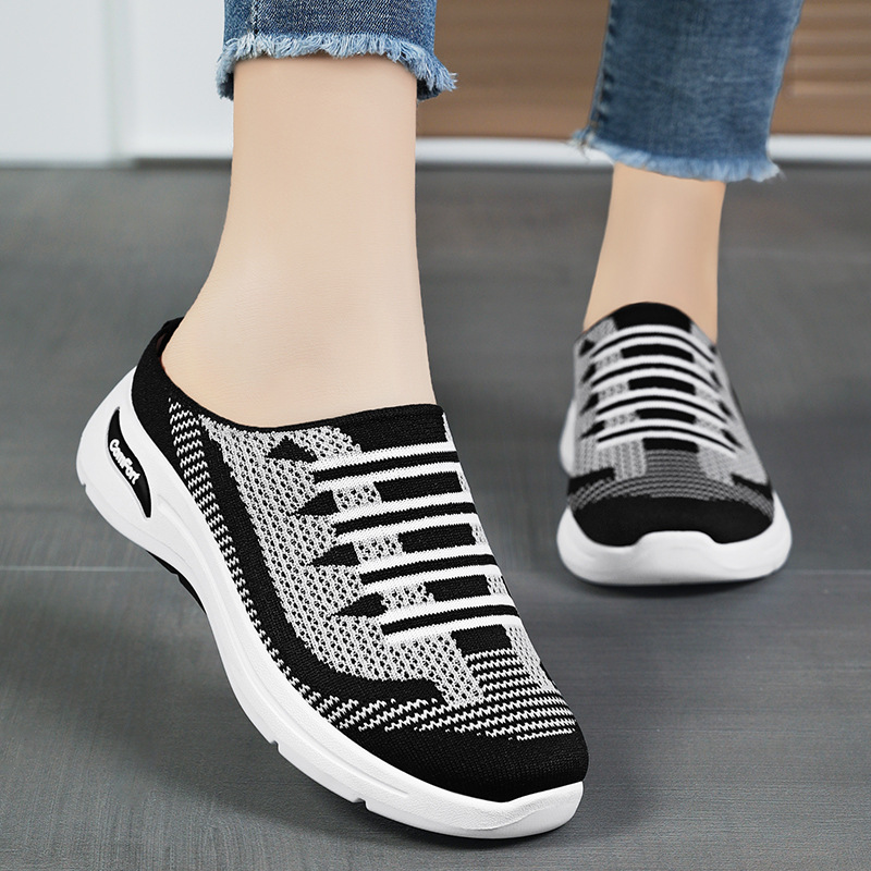 Kangtai Shoe Factory's 2025 Spring/Summer Cross-border Women's shoes - Casual, breathable, half-drag Mom shoes full figure