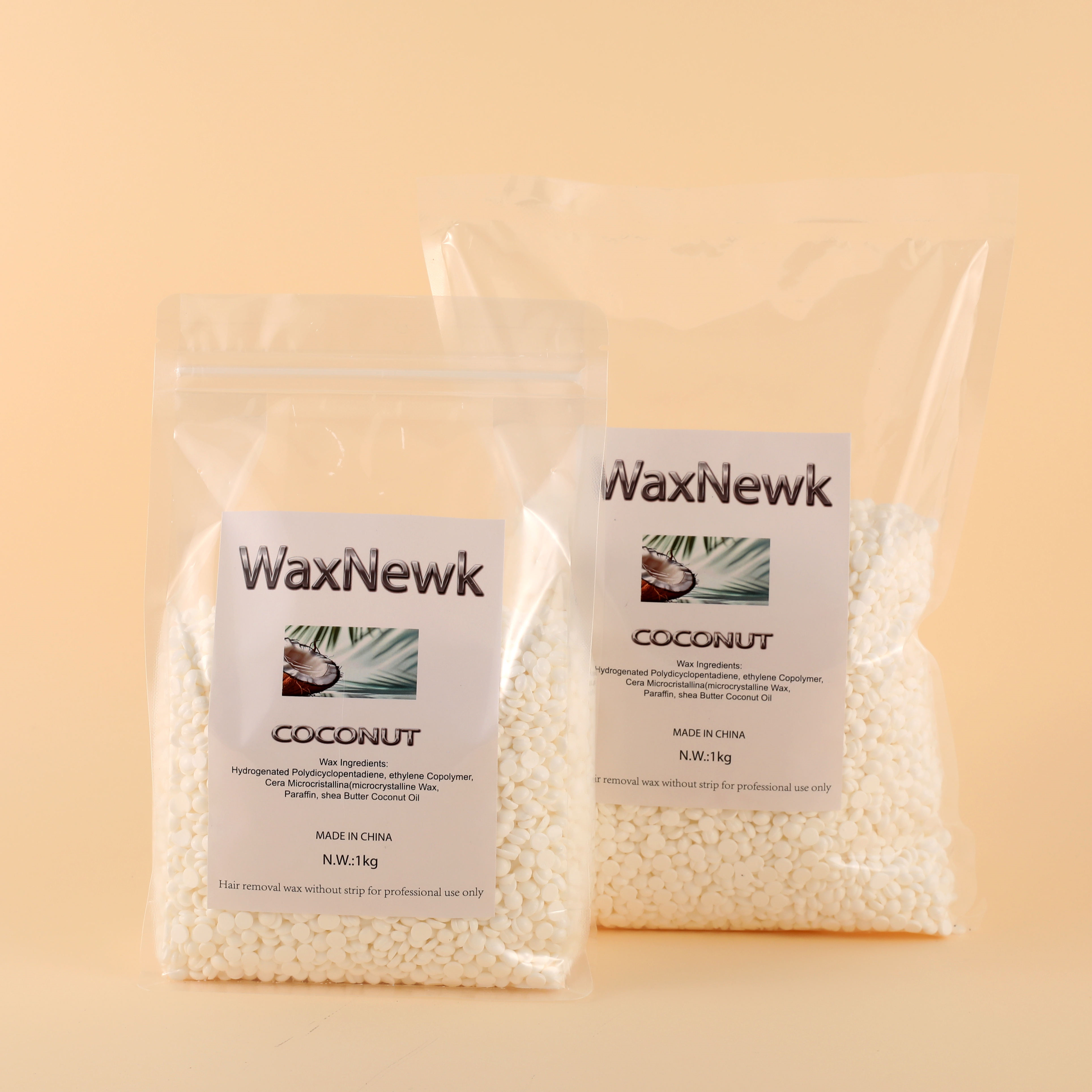 外贸专供WaxNewK 1kg 无松香白色椰子wax bean脱毛蜡美容院质量脱毛蜡wax脱毛豆
