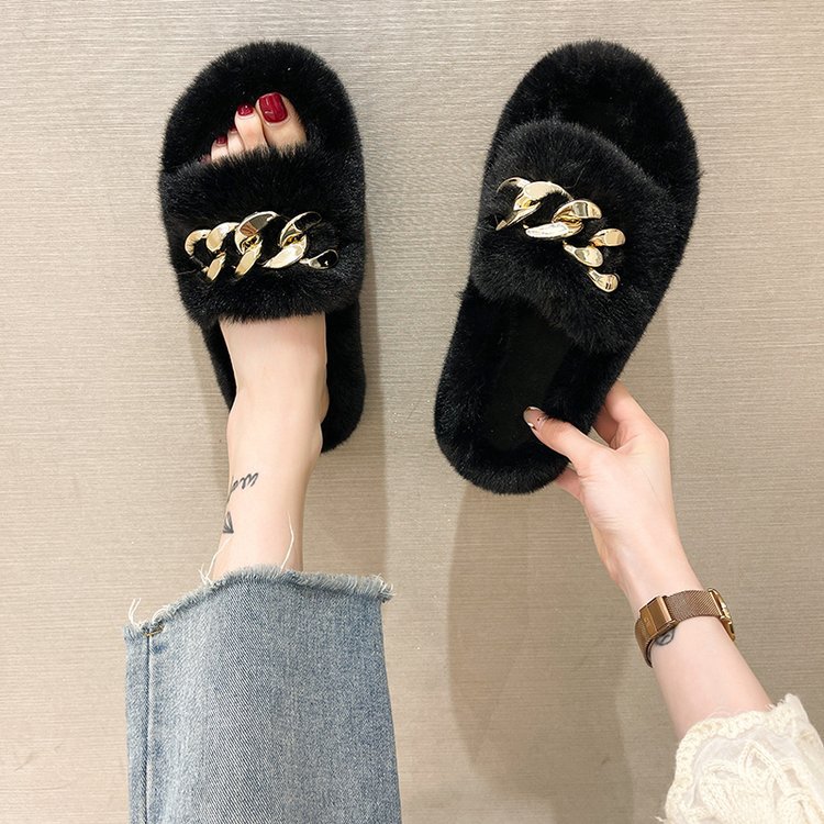 Half-slipper women's autumn and winter outdoor wear, 2025 new trendy metal fashionable office and home furry slipper Specification drawing