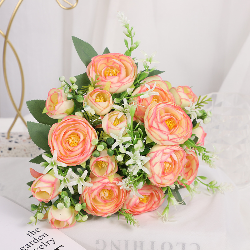 办公文化仿真园艺玫瑰花杆火把狂欢夜导具电镀钩织花束花杆