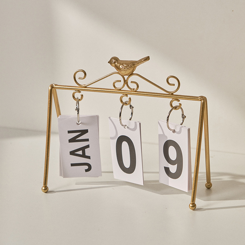 北欧风金属桌面简约日历架创意翻页台历家居客厅办公室桌面摆件拍照日期牌装饰品
