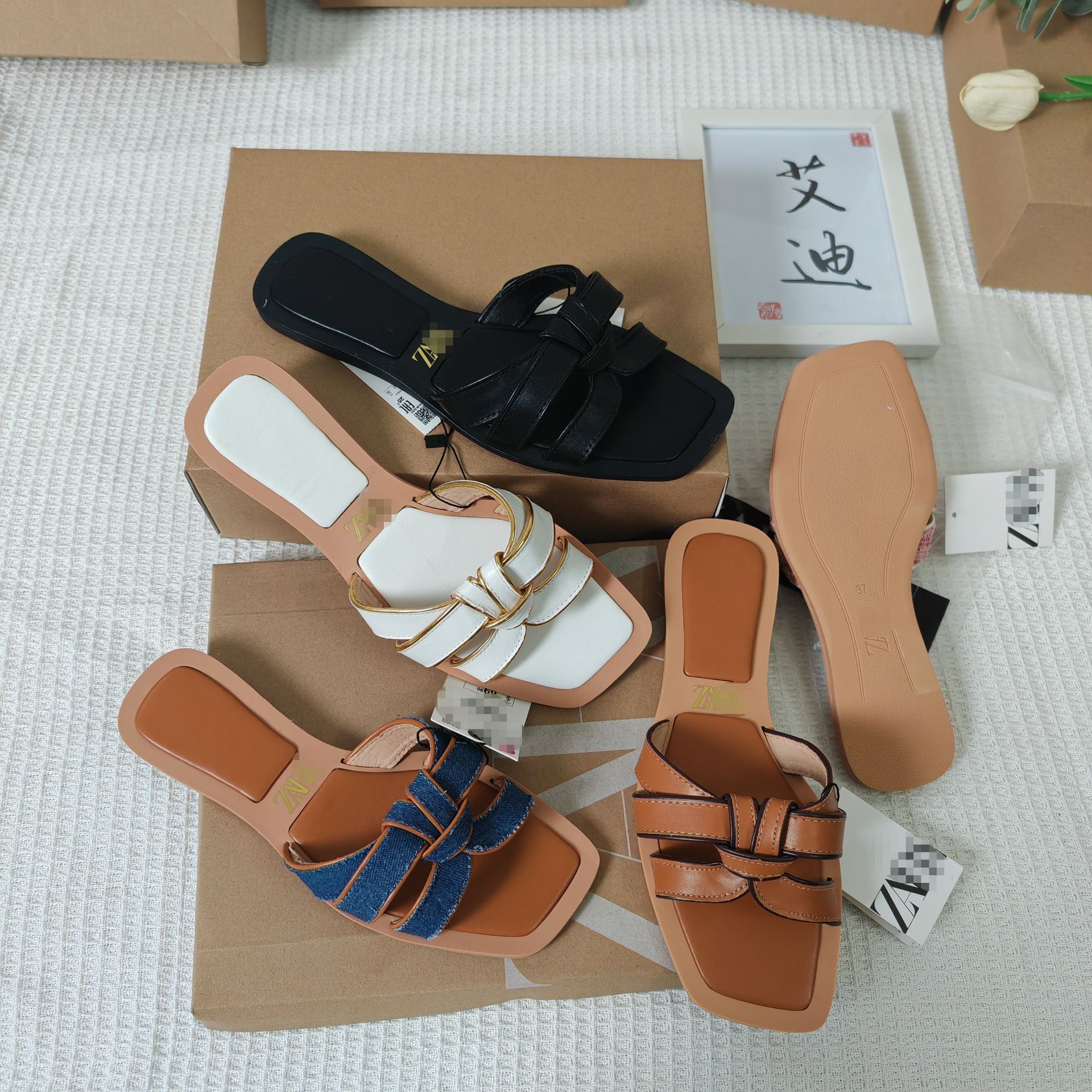 New European and American ZA original order export large size women's flat sandals wholesale Ladies fashion slipper Specification drawing