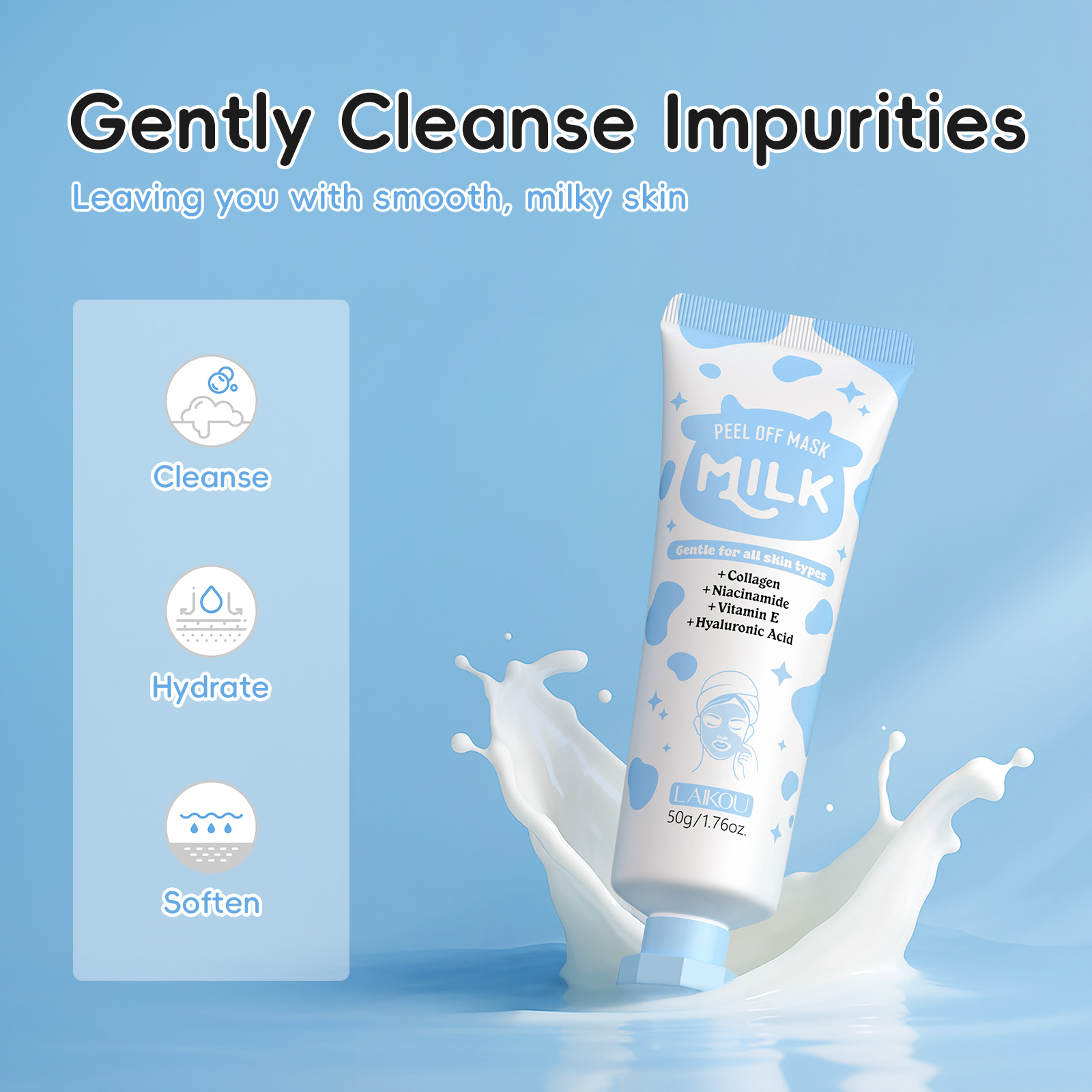 Cross-border Laicome milk peel-off Mask, English export mask, Cleansing, Moisturizing and hydrating facemask manufacturer in stock details Picture