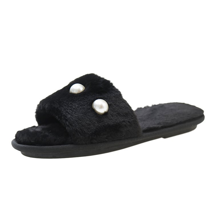 Autumn and winter flat, versatile, pearl, simple, elegant and grand 2025 one-shoulder woolen slippers Item Picture