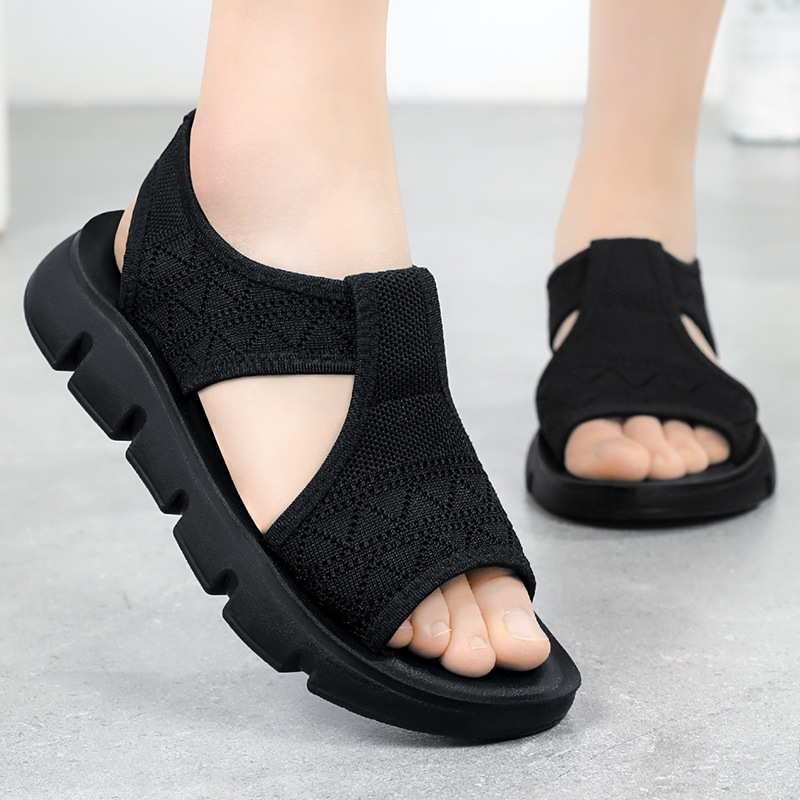 Women's Shoes 2025 Summer Breathable sandals, thick-soled casual foreign trade women's shoes, wedge heel half slippers, mesh flat sandals Specification drawing