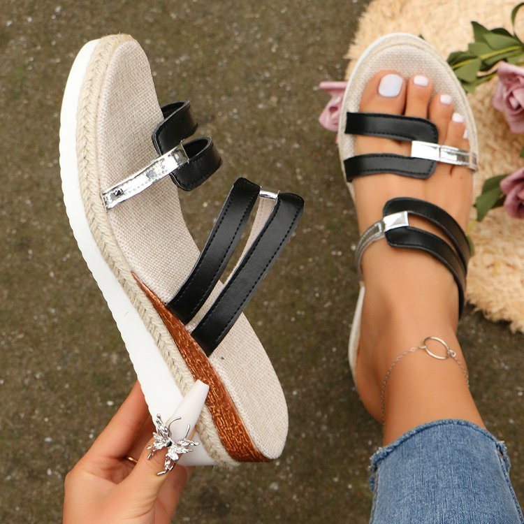 Cross-border plus-size women's sandals 2025 Summer new flat wedge heel fish-mouth casual women's cool slippers wish Amazon details Picture