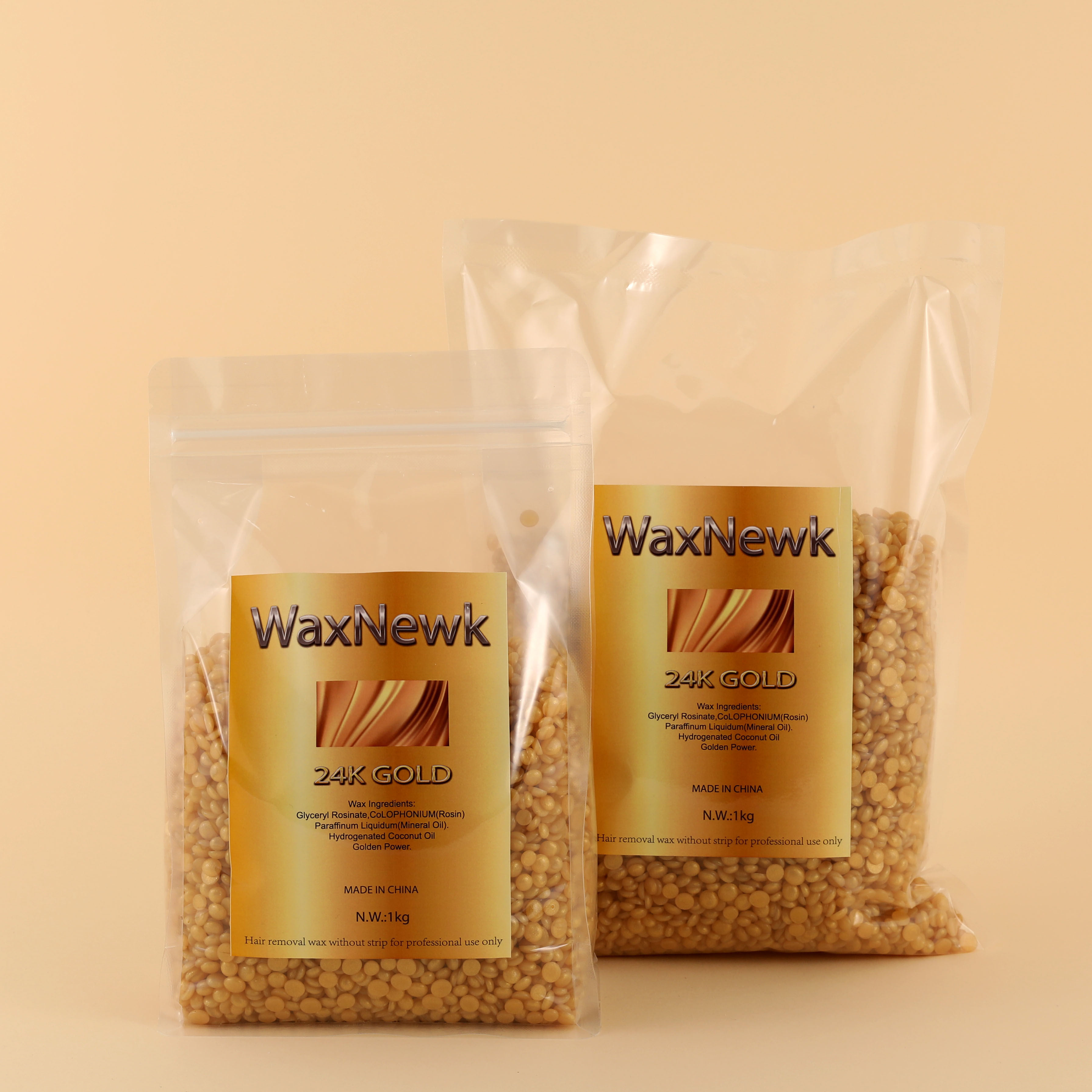 外贸专供WaxNewK 1kg松香金色脱毛蜡豆 24K golden wax硬蜡美容院质量免纸快速脱毛脱毛蜡wax脱毛豆