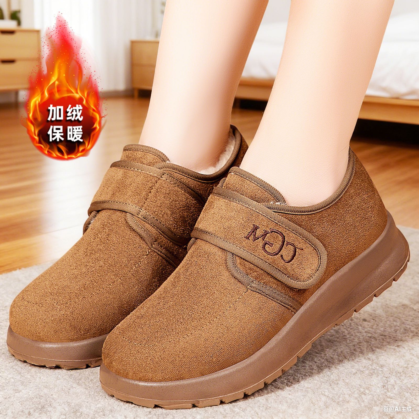 Women's cotton shoes for winter, fleece and thickened Velcro snow boots, cross-border consignment, fashionable and versatile ankle boots Specification drawing