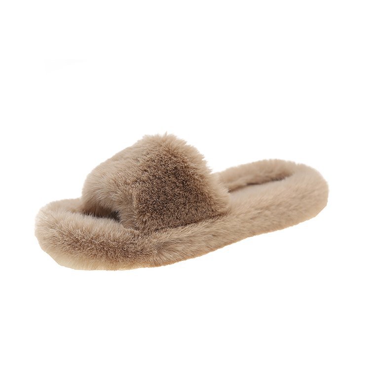 New Korean-style plush slippers for women in autumn and winter 2025, trendy thick-soled casual, fluffy one-shoulder slippers for women Item Picture