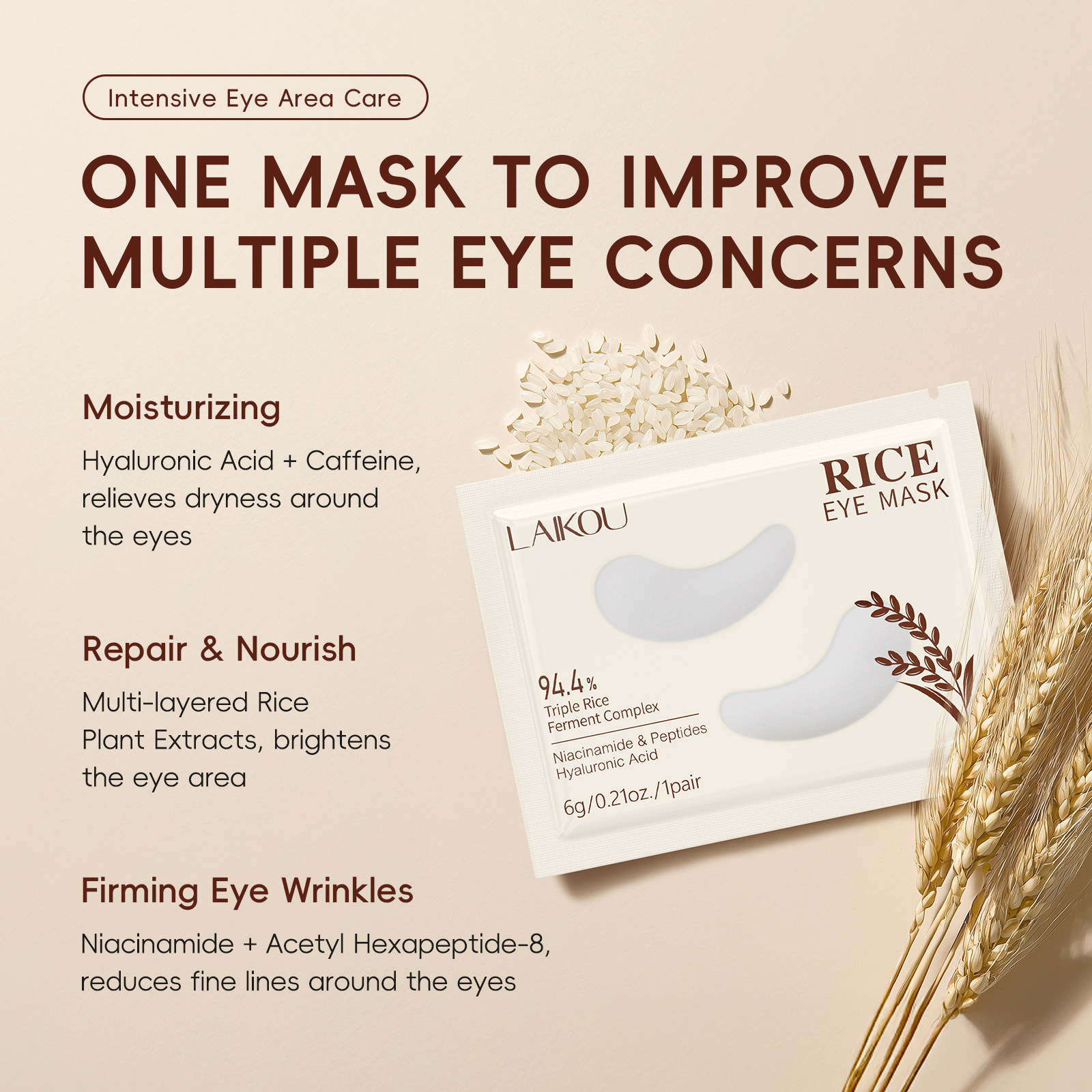 Cross-border LAIKOU Rice Single eye mask 6g/ Hydrating, Moisturizing and Eye Care Eye Mask in English Specification drawing