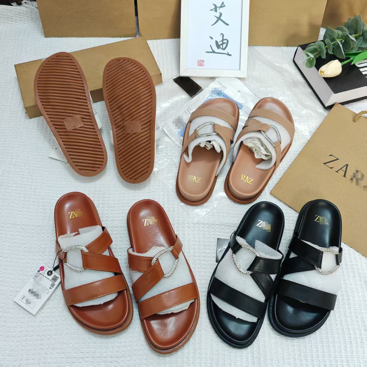 【 Customized Box Addition 】 Direct sales and wholesale of the international version of AliExpress's best-selling ZA original single-loop flat-bottomed flip-flops from the manufacturer details Picture