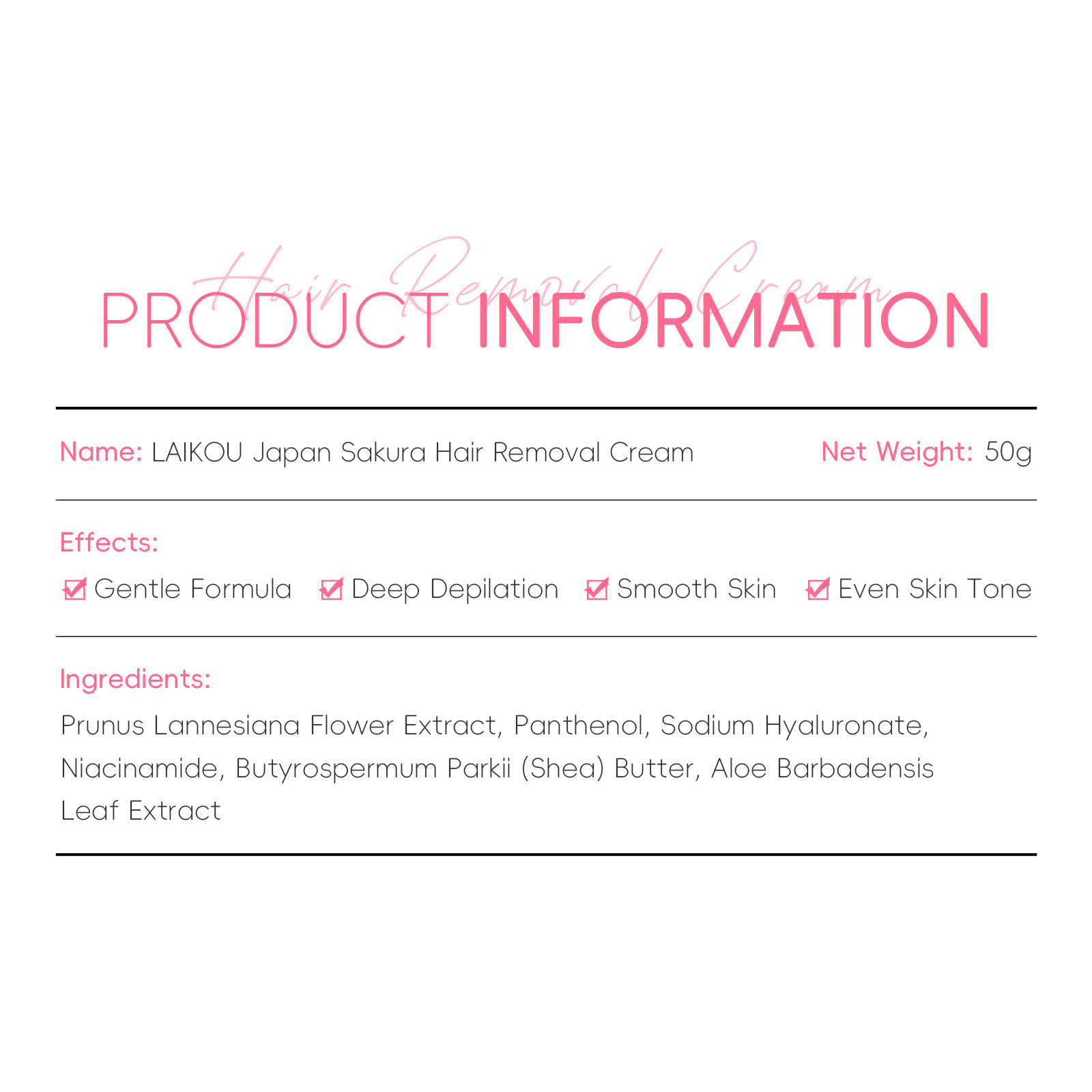 New cross-border Sakura Hair removal cream 50g, eliminating leg hair and leaving no black spots under the armpits, moisturizing skin care product manufacturer in stock Specification drawing